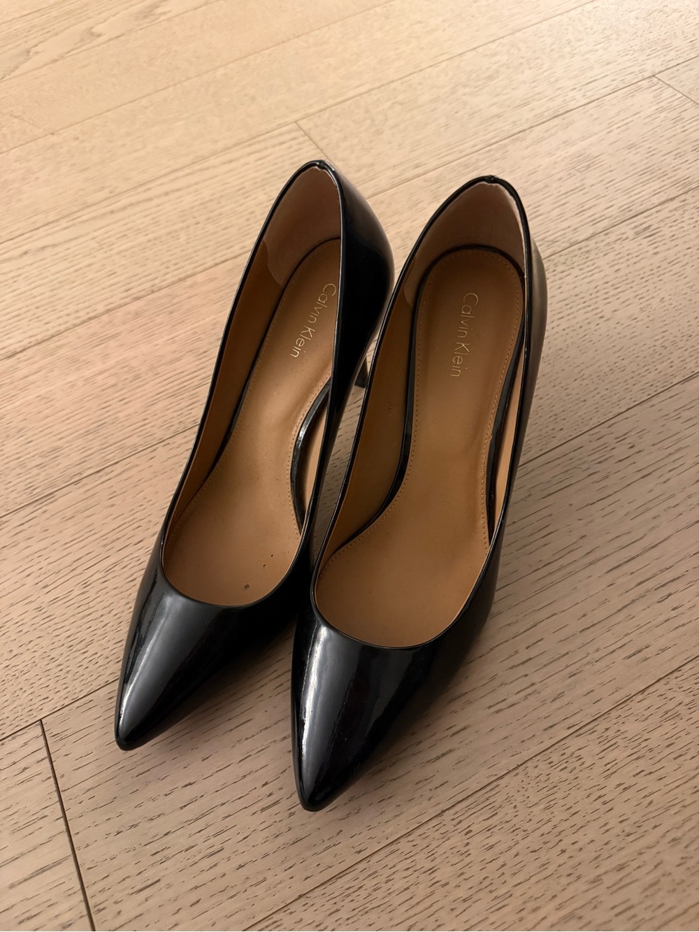Calvin Klein Black Patent Leather Pointed Toe Heels